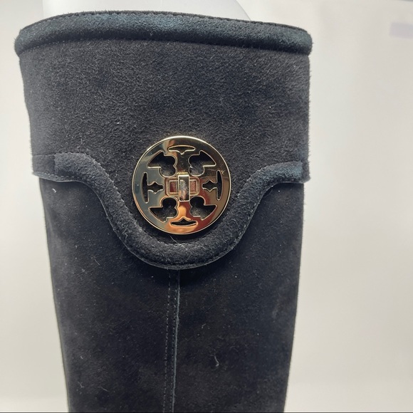 Tory Burch Women's Size 8.5 Selma Softy Suede Riding Logo Black Boots 4196 - Picture 10 of 12